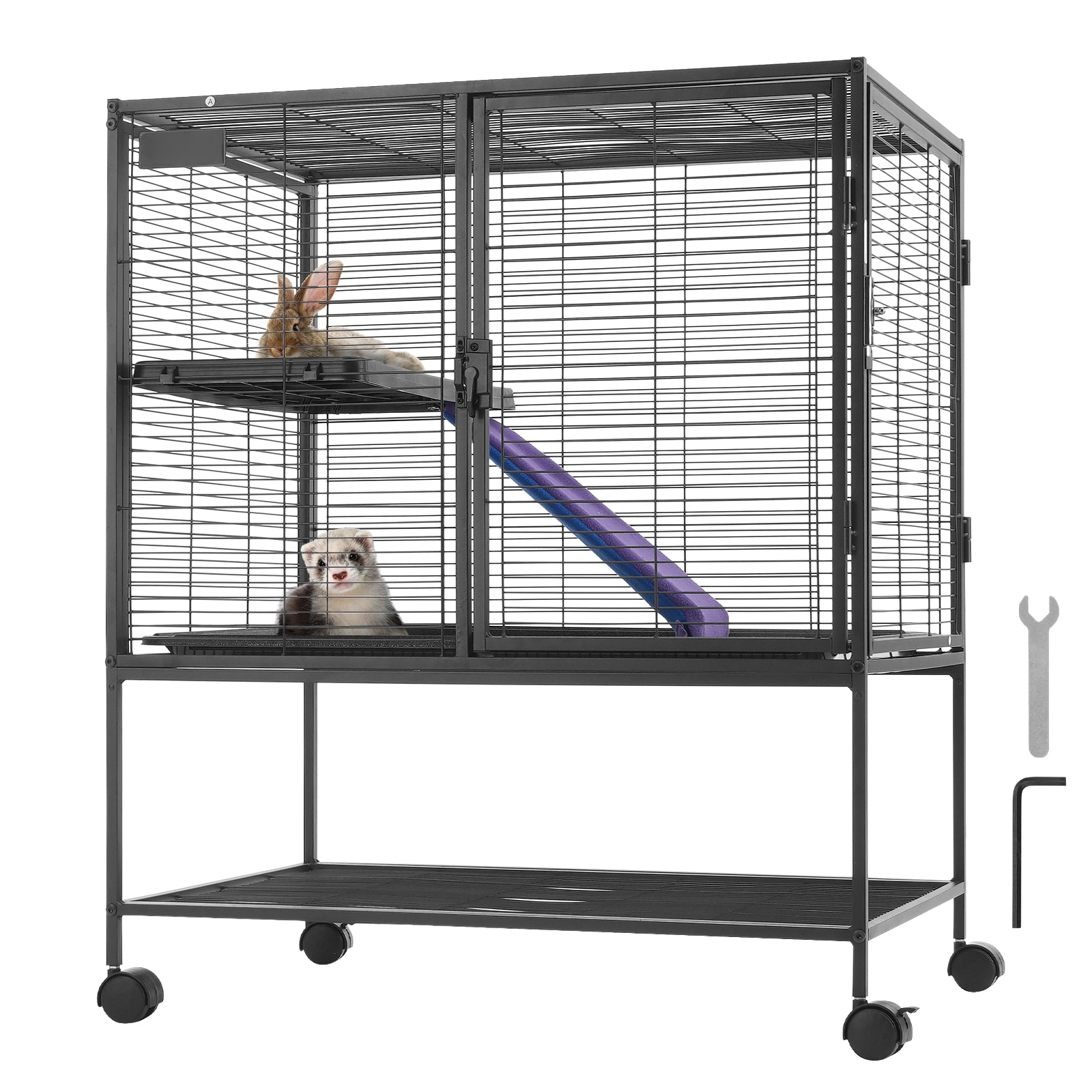 Rolling 2-tier Metal Small Animal Cage With Removable Tray & Ramp_voghion.com